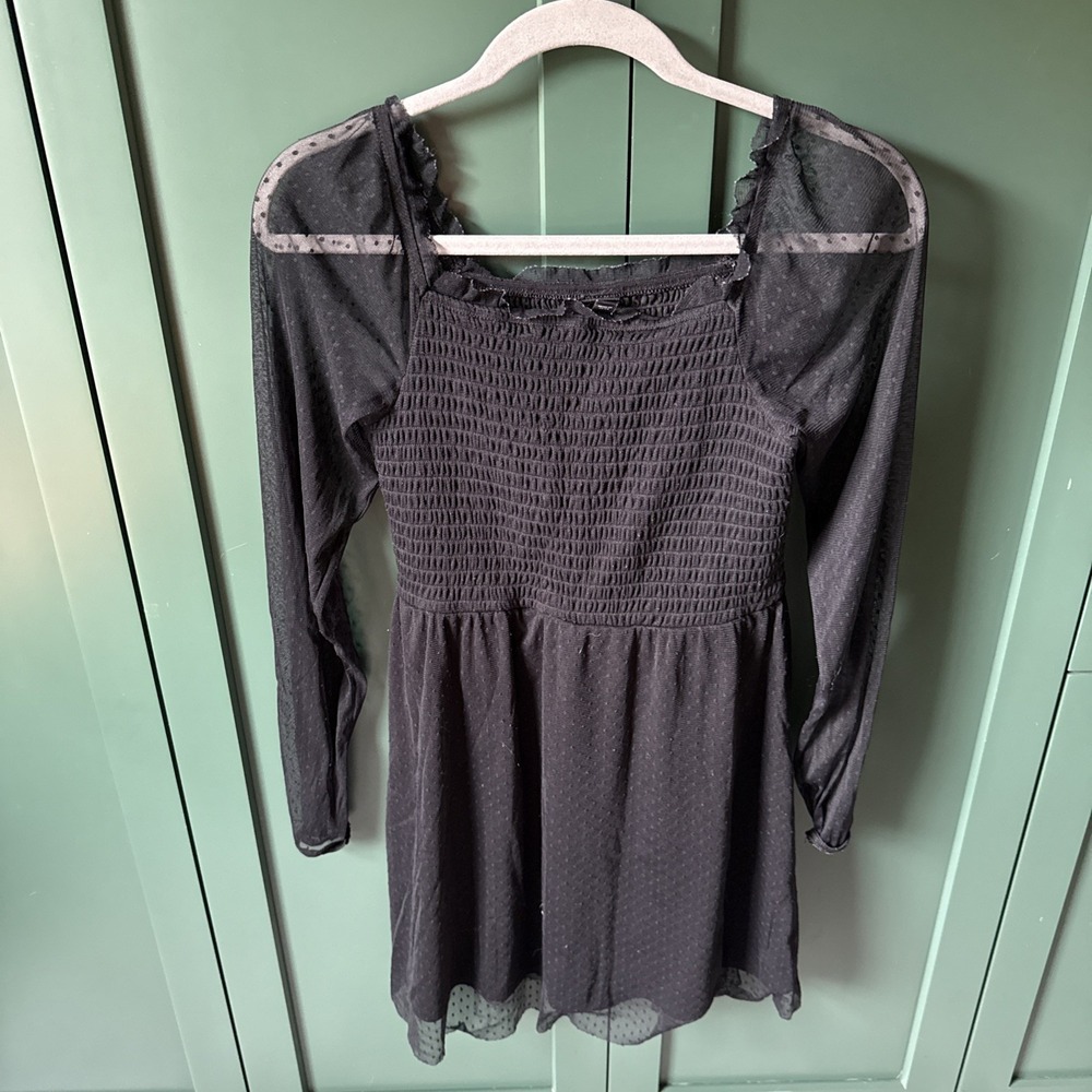 art‎ class girls size 14/16 little black dress sheer sleeves